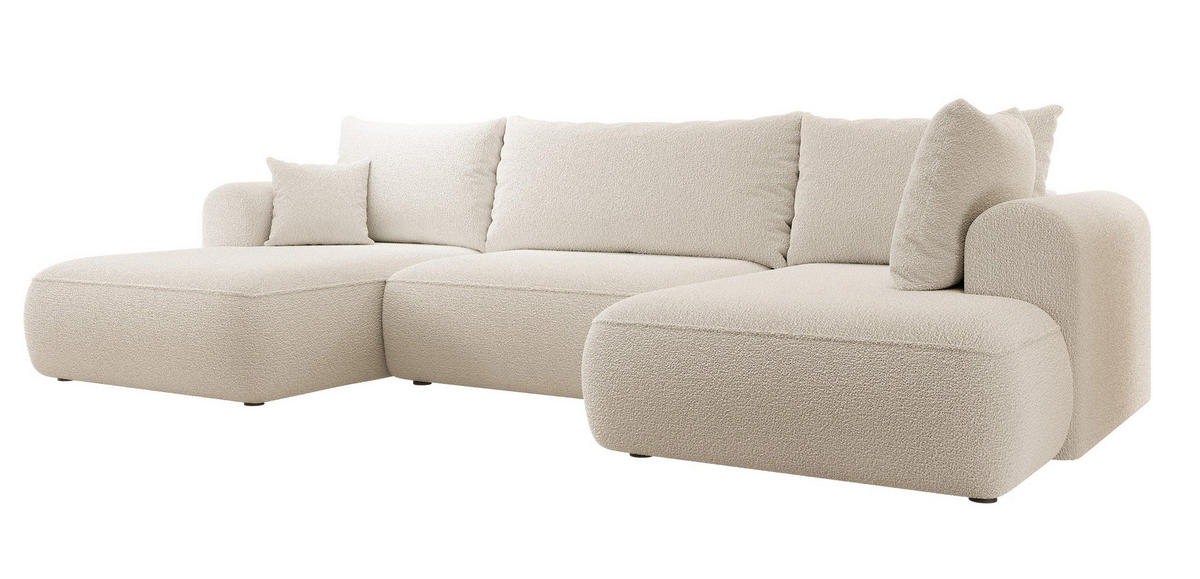 WOHNLANDSCHAFT Ovo Beige Boucle - Beige/Schwarz, Textil (380/95/167cm) - Selsey