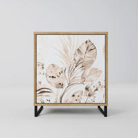 SIDEBOARD WILD TENDERNESS, Eichefarben, 57,5x42x67,5 cm, Schwarze Metall-Rahmenfüße - Eichefarben/Multicolor, Holzwerkstoff/Metall (57.5/67.5/42cm) - SpaceRebels
