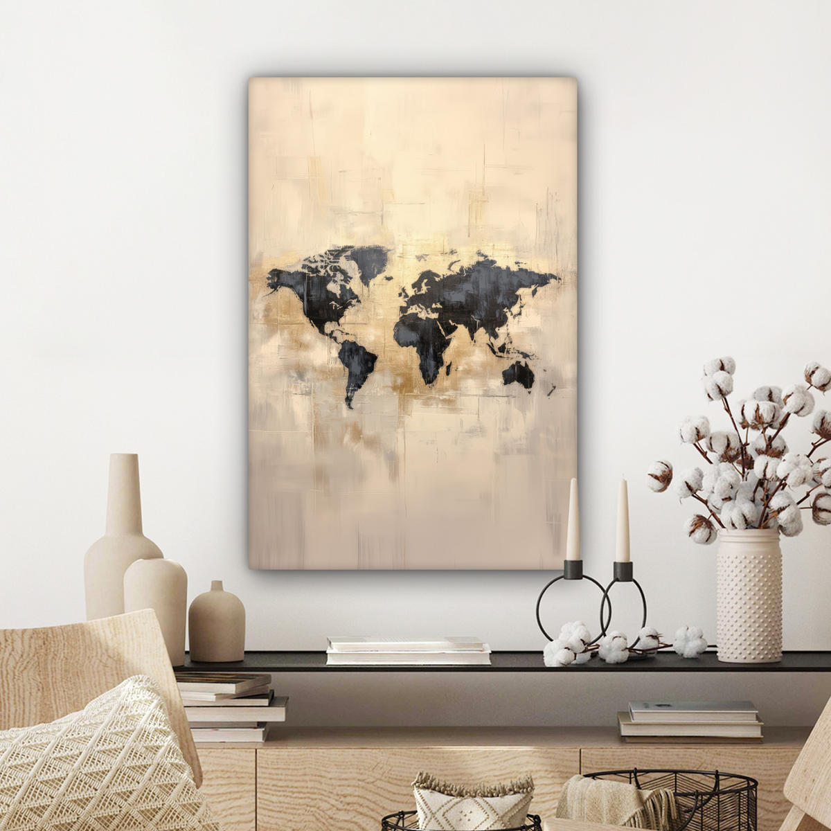 LEINWANDBILD Weltkarte - Gold - Schwarz - Abstrakt Wanddeko 40x60 cm - Kupferfarben, Textil (40/60cm) - MuchoWow