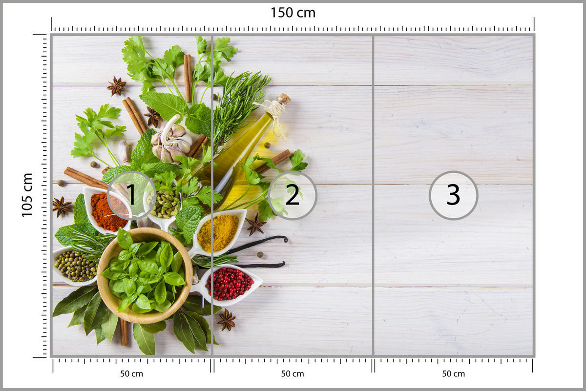 FOTOTAPETE für Küche Kräuterbukett Gewürze Aromen 150x105 - Gelb/Rot, Papier (150/105cm) - Muralo