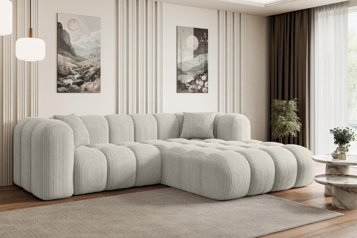 ECKSOFA Ottomane Rechts OLEA-L1 - 231x173x74 cm Hellgrau Cord - Hellgrau/Schwarz, Holzwerkstoff/Kunststoff (231/173cm) - ALTDECOR