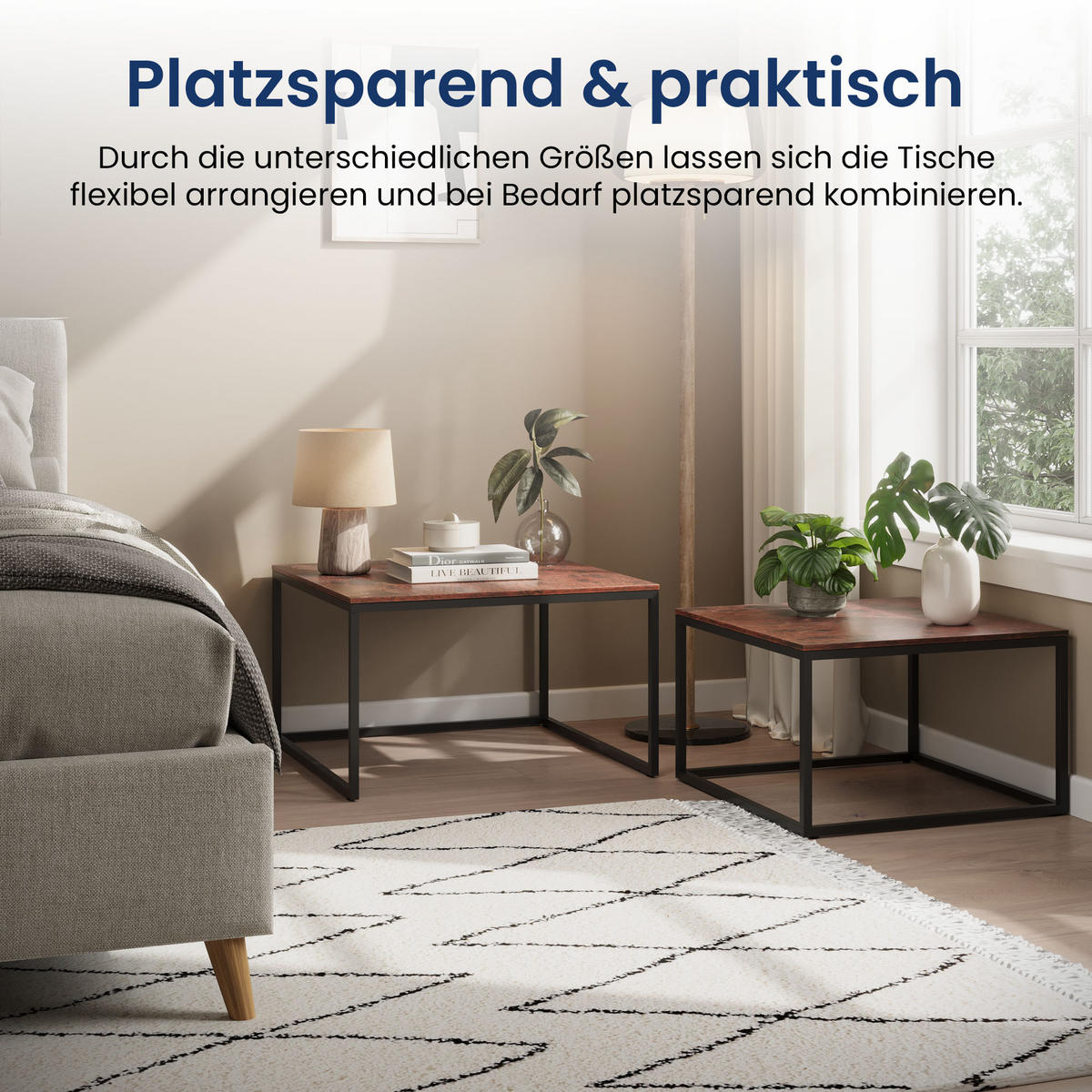 COUCHTISCH 2er Set quadratisch Eiche dunkel - Braun, Holzwerkstoff (50/50/43cm) - Home Collective