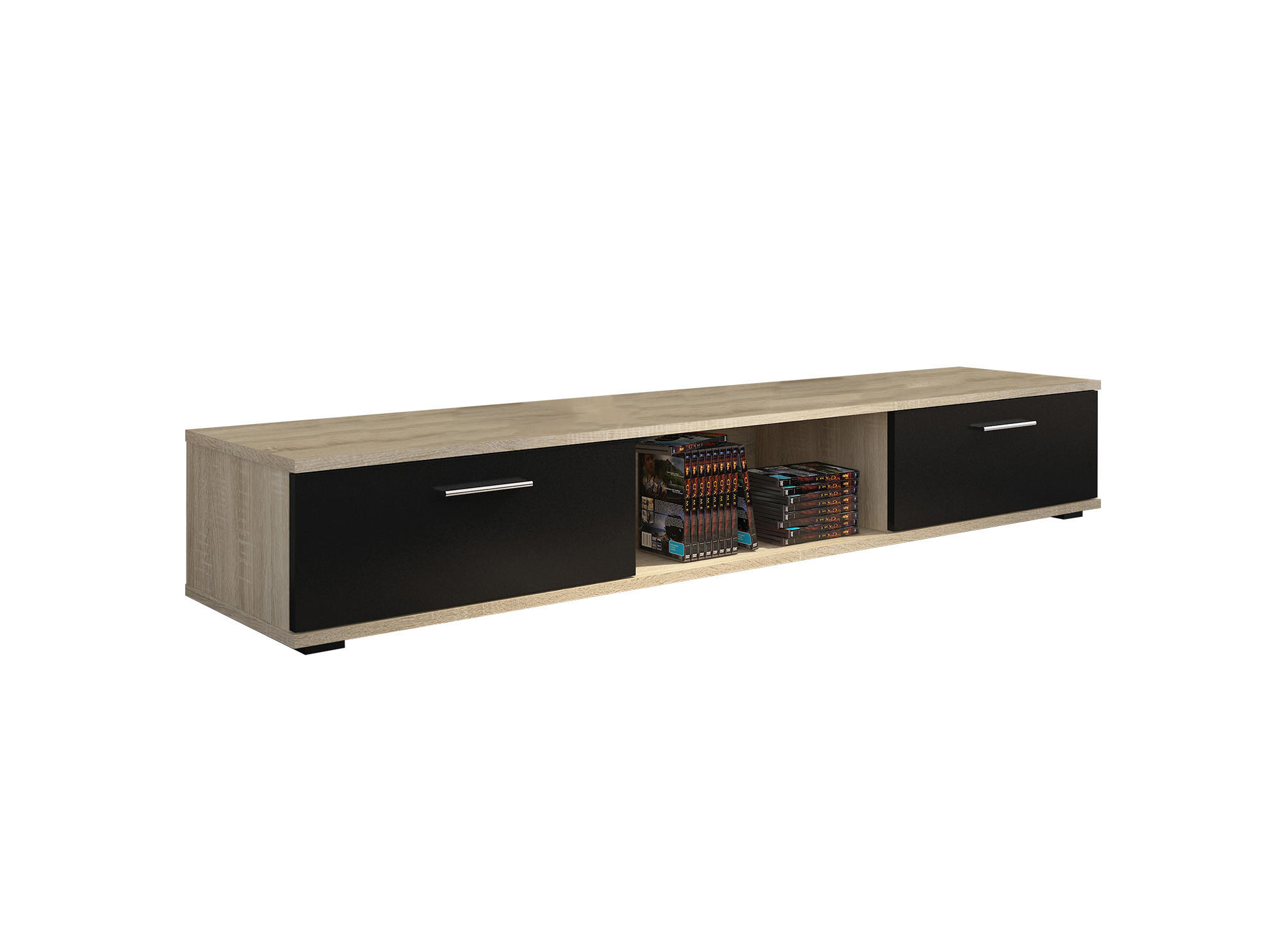 Feldmann-Wohnen Lowboard Sonoma Eiche, Schwarz 176x26x40 cm