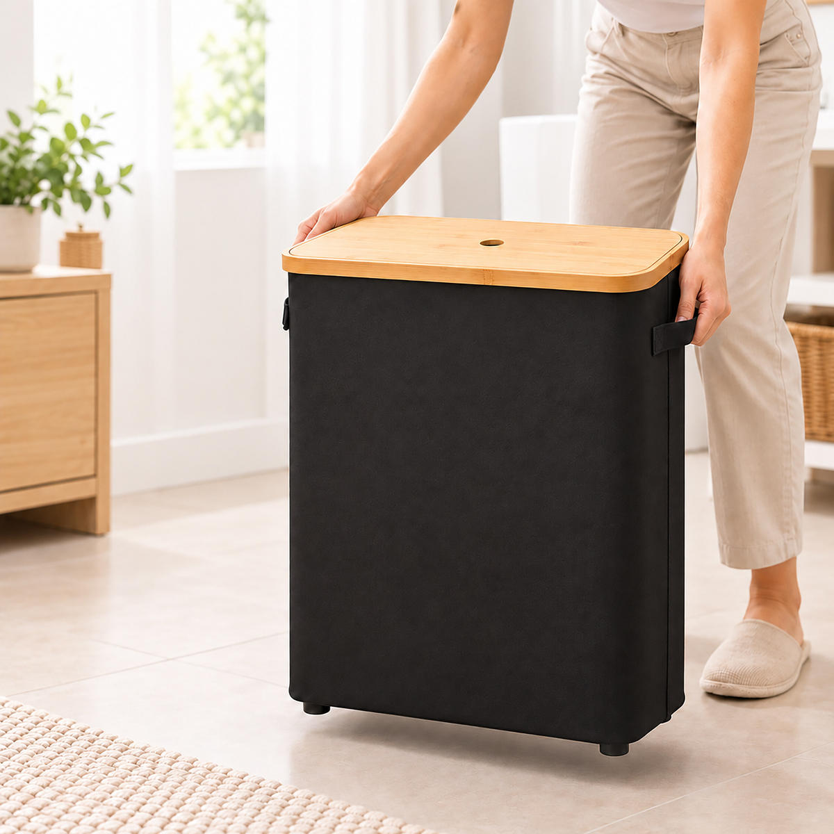 TOILETTENPAPIERBOX Schwarz Bambus 24 Rollen - Schwarz, Holz/Kunststoff (45/72/30cm) - Relaxdays