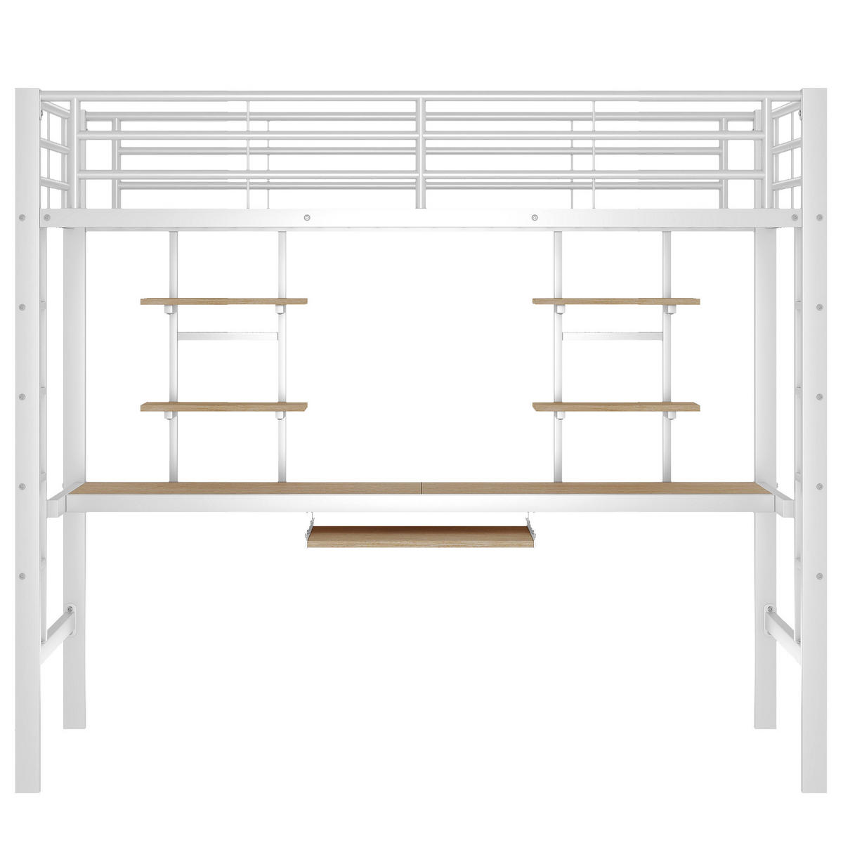 HOCHBETT 90/200 cm in Weiß mit Schreibtisch und 2 Regalen - Weiß, Holz/Metall (90/200cm) - STILVORA
