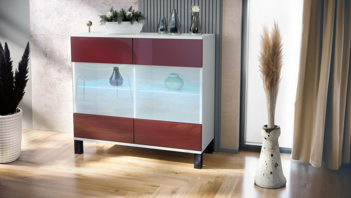 KOMMODE Bari Bordeaux Hochglanz - Bordeaux, Holzwerkstoff (92.5/84.5/35cm) - Vladon