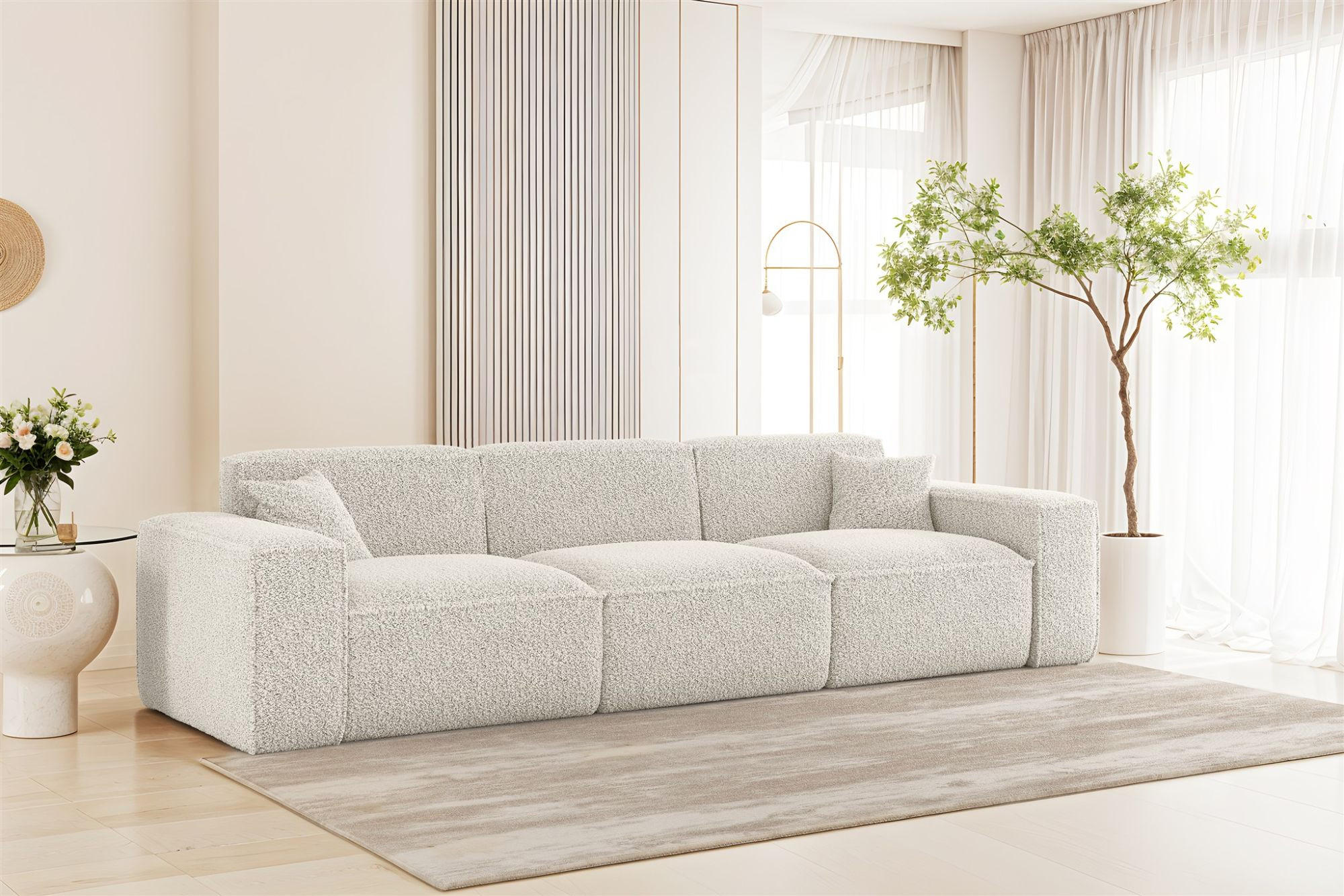 SOFA 3-sitzer Celes Premium In Sven - Weiß, Holzwerkstoff/Textil (218/73/90cm) - Fun Möbel
