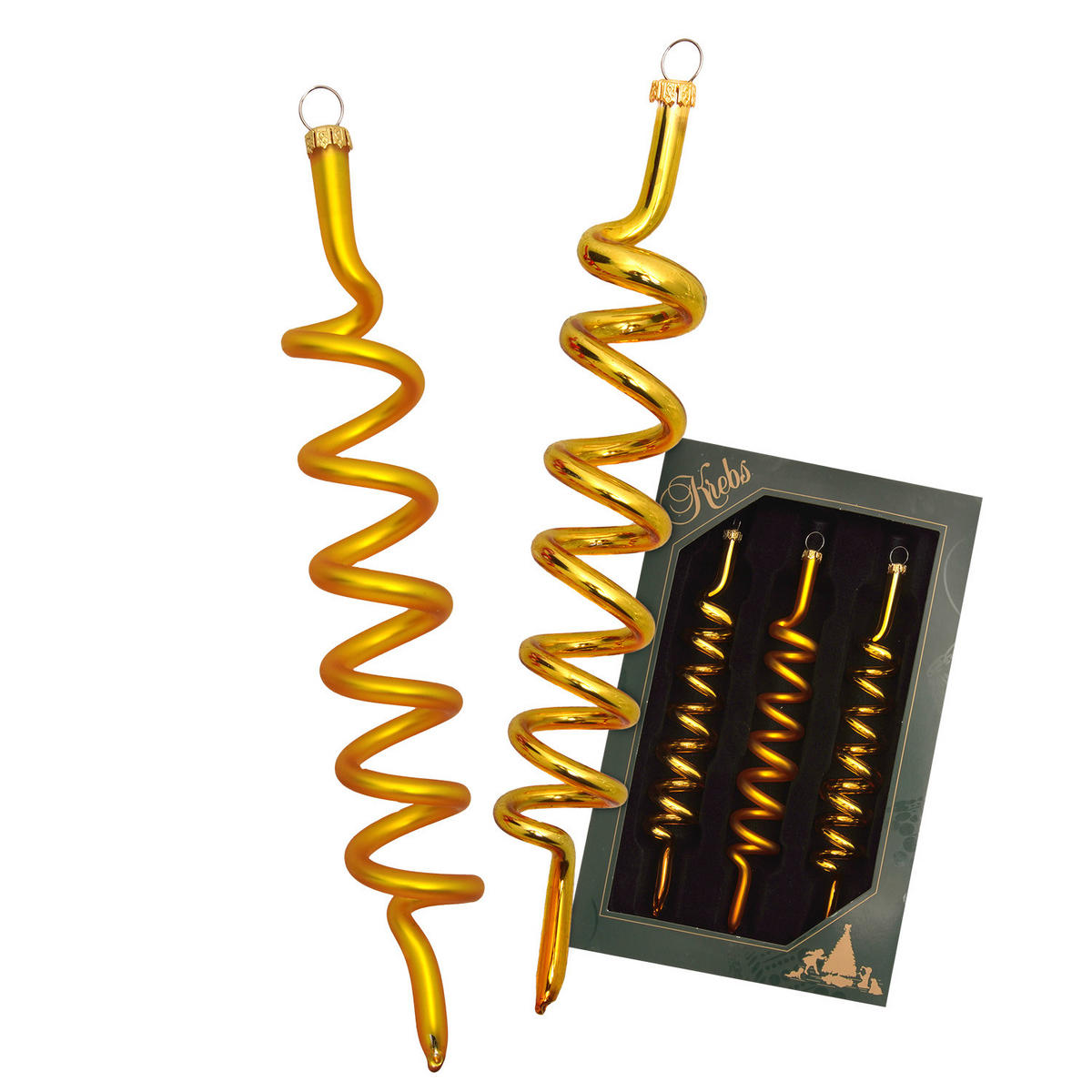 CHRISTBAUMSCHMUCK Korkenzieher-Set Goldfarbig 14cm (Glas / 3 Stk.) - Goldfarben, Glas (3/14/3cm) - Krebs Glas Lauscha