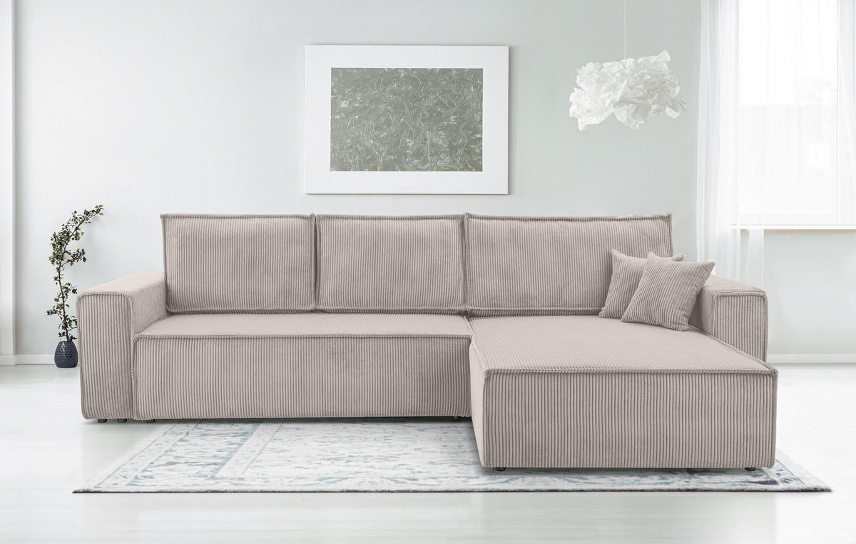 ECKSOFA L Form Cedria Zartweiß 287/145/85 cm mit Schlaffunktion - Creme/Schwarz, Kunststoff/Textil (287/145cm) - AX Living