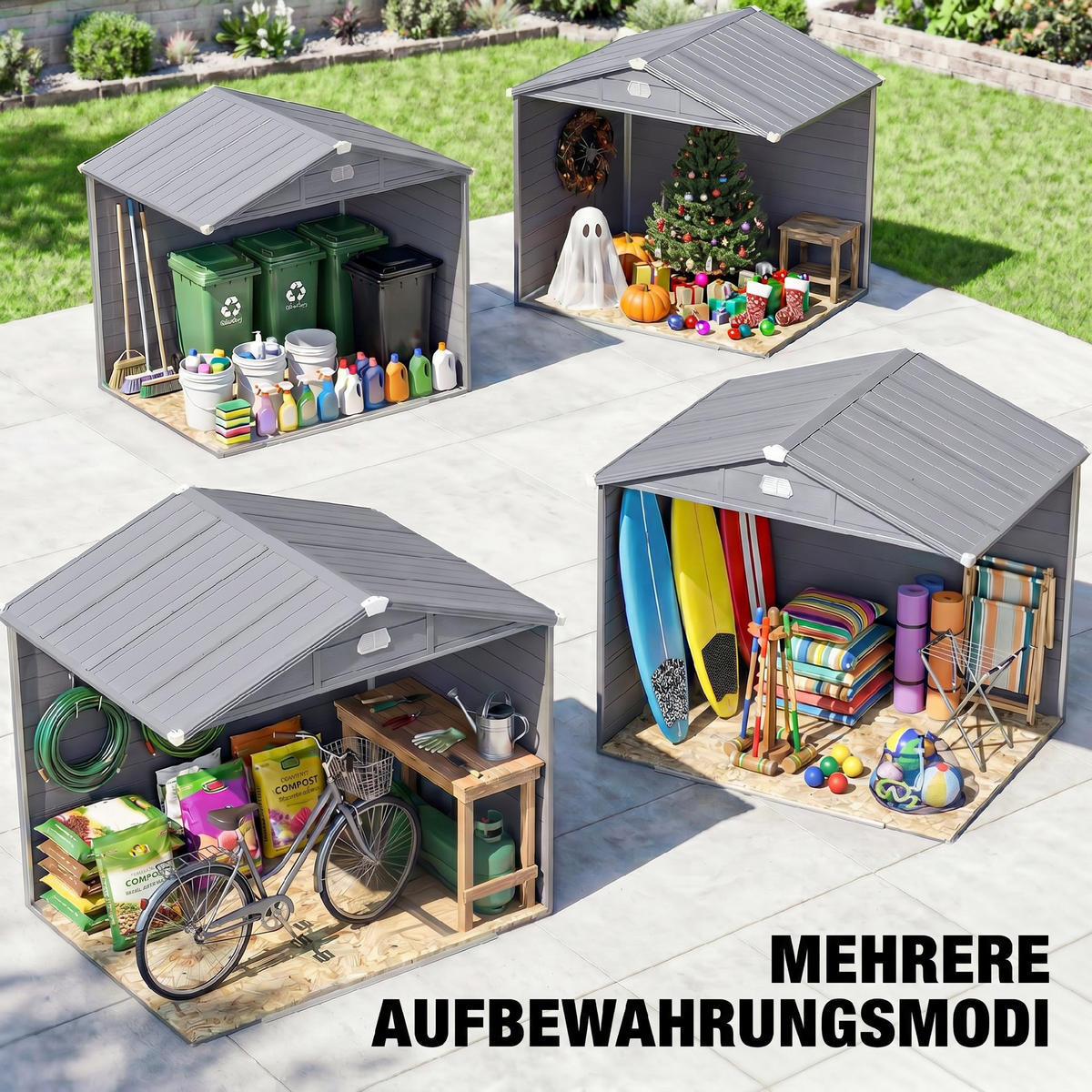 GERÄTEHAUS 4,1m³, Gartenhaus mit Pultdach, 240 x 190 x 180/228 cm, für Hinterhof - Grau, Kunststoff (190/228/240cm) - Outsunny