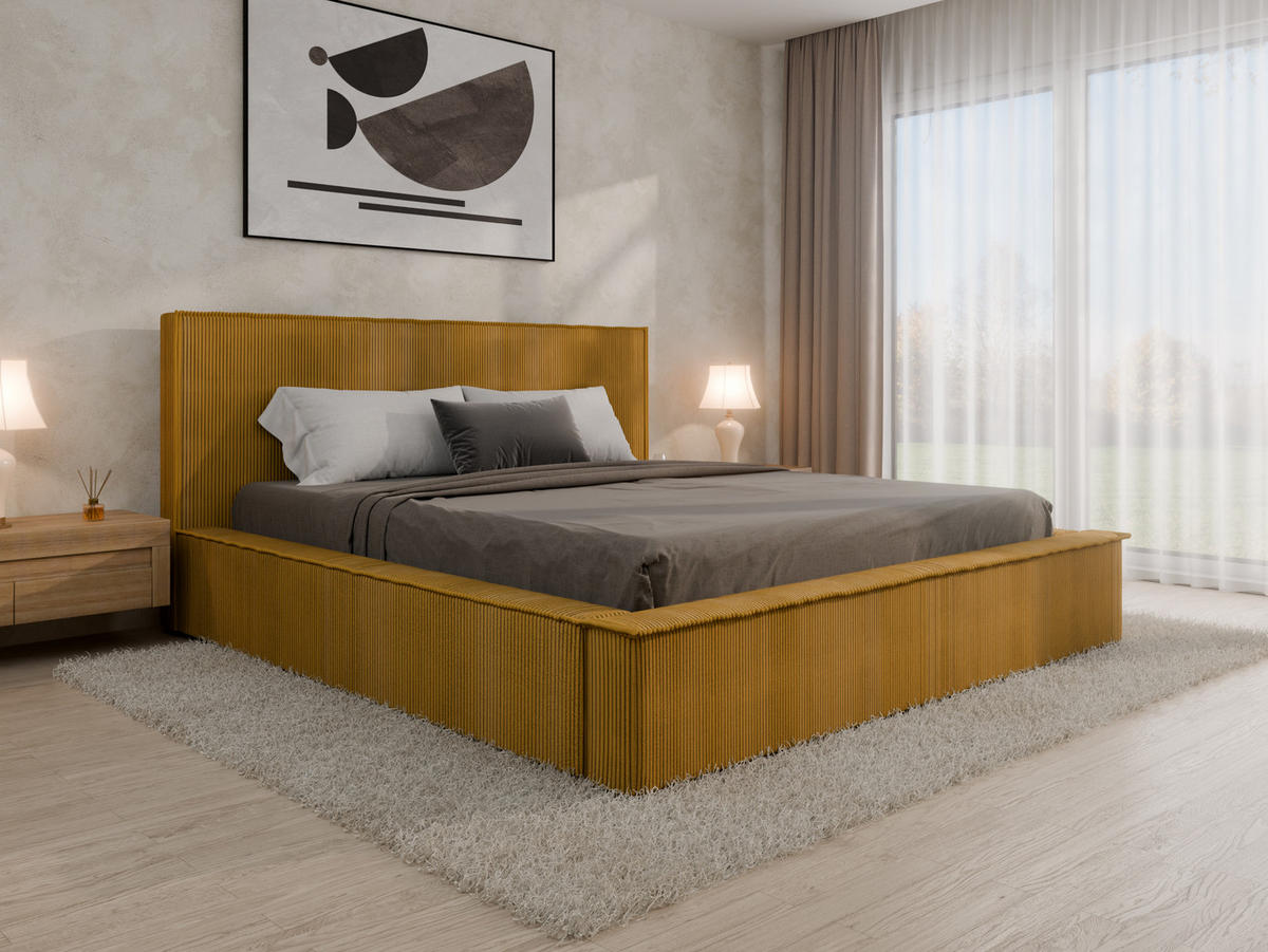 POLSTERBETT SANA 180x200cm Elegantes Polsterbett für modernen Wohnstil , ohne matratze, Currygelb - Rostfarben, Holz (180/200cm) - Panda Möbel