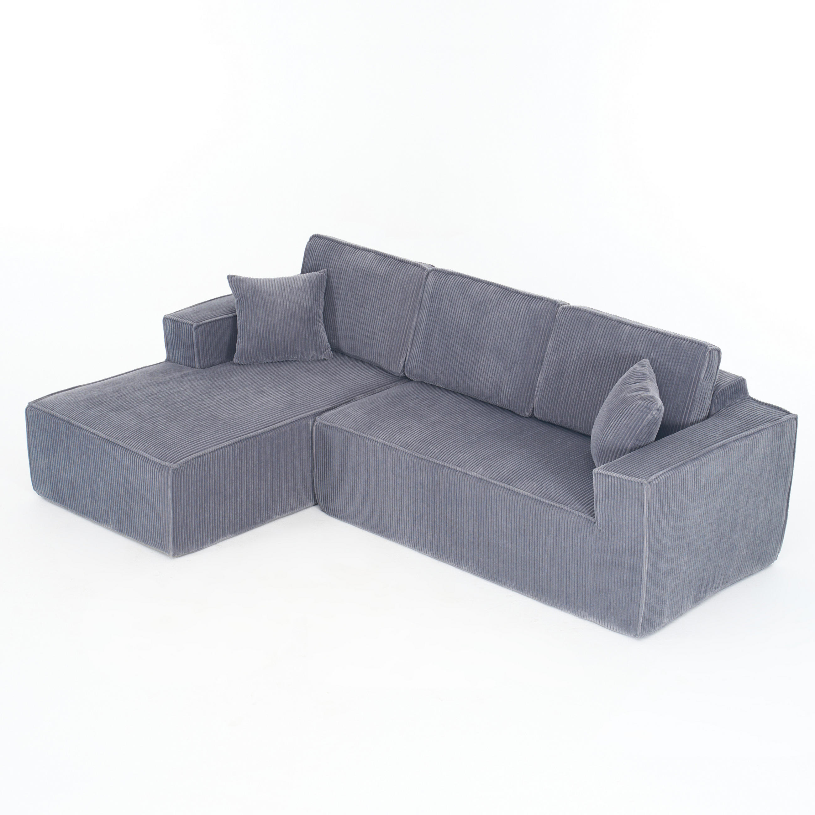 ECKSOFA 235/128/80 cm Grau Cord mit Linke Chaiselongue - Grau, Textil (235/128cm) - Oxeza