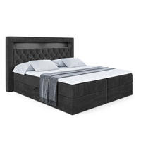 BOXBETT LED mit H3-Matratze und Lattenrost - NOEL GOLD - 180x200 Schwarz - Schwarz, Holzwerkstoff (180/200cm) - ALTDECOR