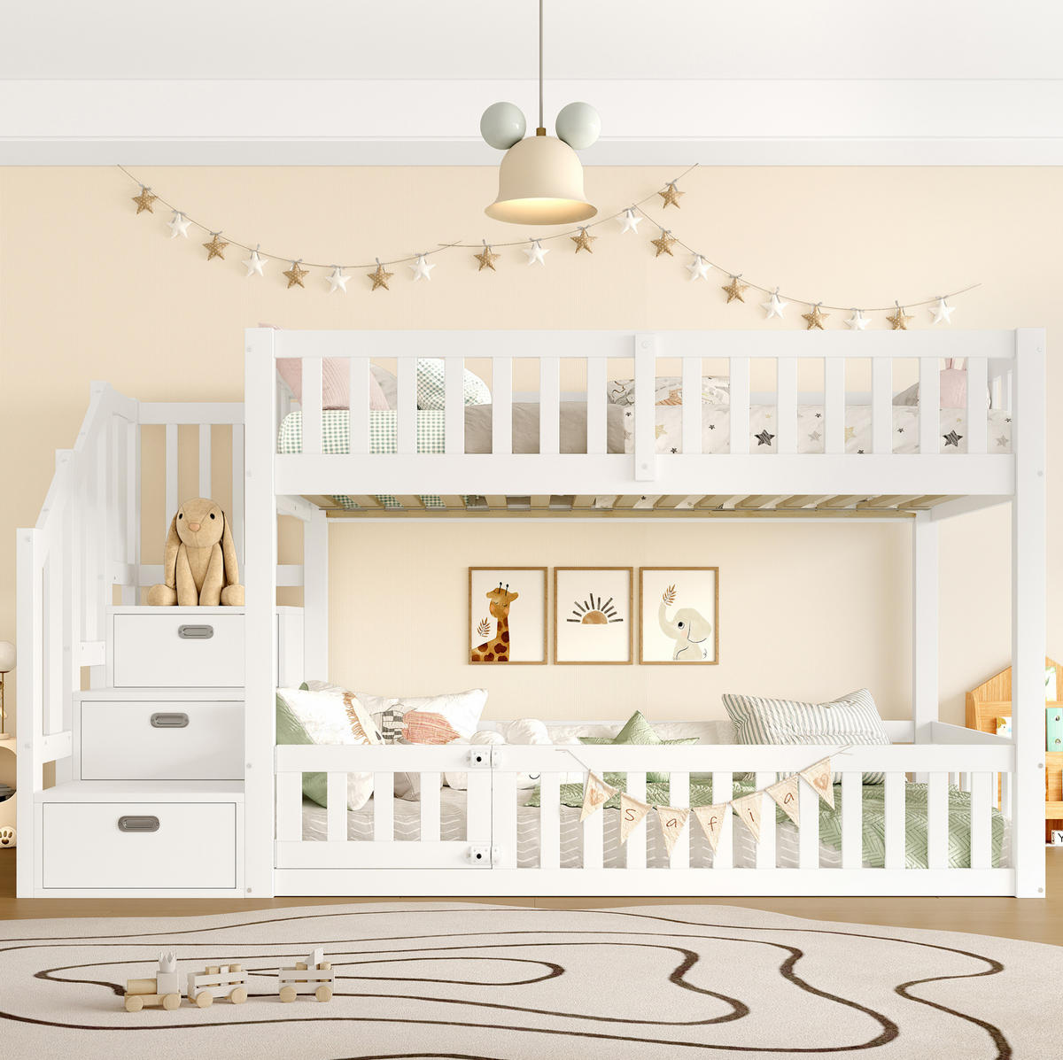 ETAGENBETT 90/200 cm weiß aus Kiefer und MDF mit Stauraumleiter - Weiß, Holzwerkstoff (90/200cm) - OKWISH