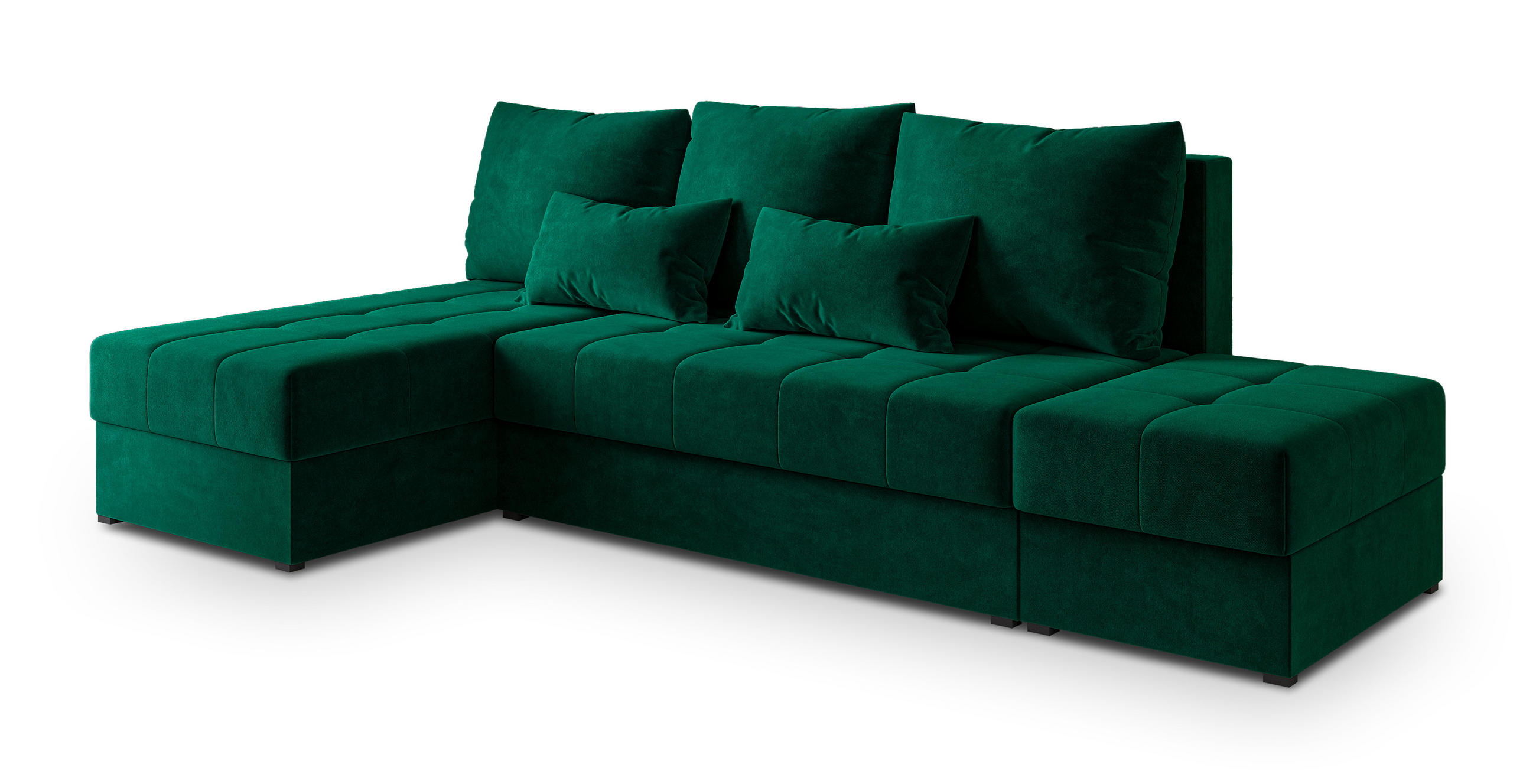 ECKSOFA NORVI Grün Plüsch-Stoff mit Schlaffunktion - Grün, Holz (251/143cm) - MASSENO