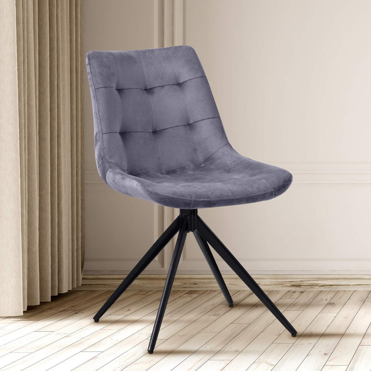 DREHSTUHL Samt dunkelgrau - Dunkelgrau/Schwarz, Textil/Metall (48/82/56cm) - CLP