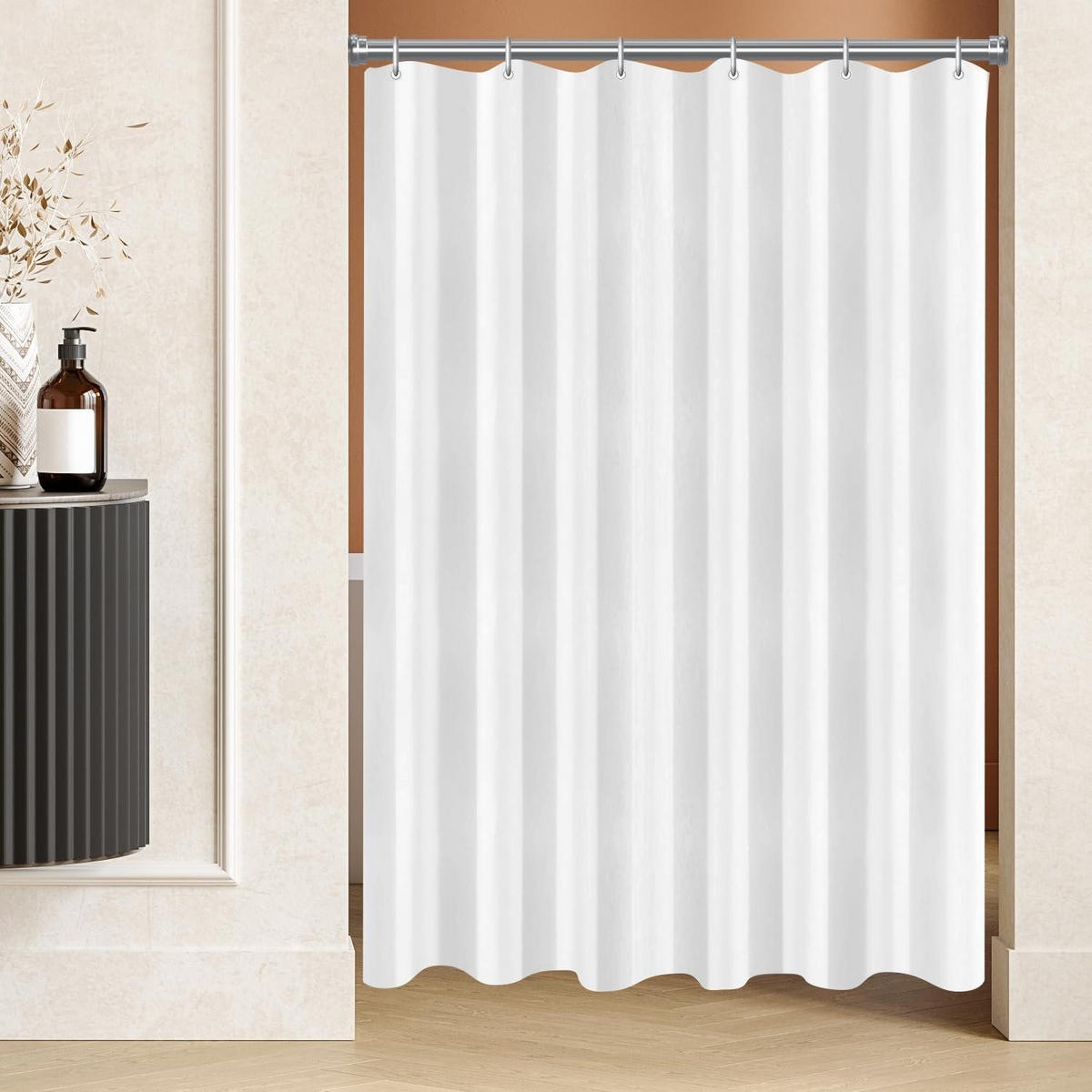 DUSCHVORHANG Reinweiß 180 x 170 cm mit 12 Ringen - Weiß, Textil (180/170cm)