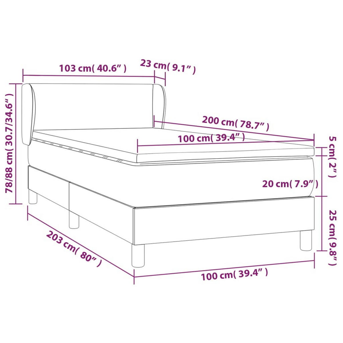 BOXBETT Mit Matratze Hellgrau 100/200 Cm Samt - Weiß, Textil (100/200cm) - vidaXL
