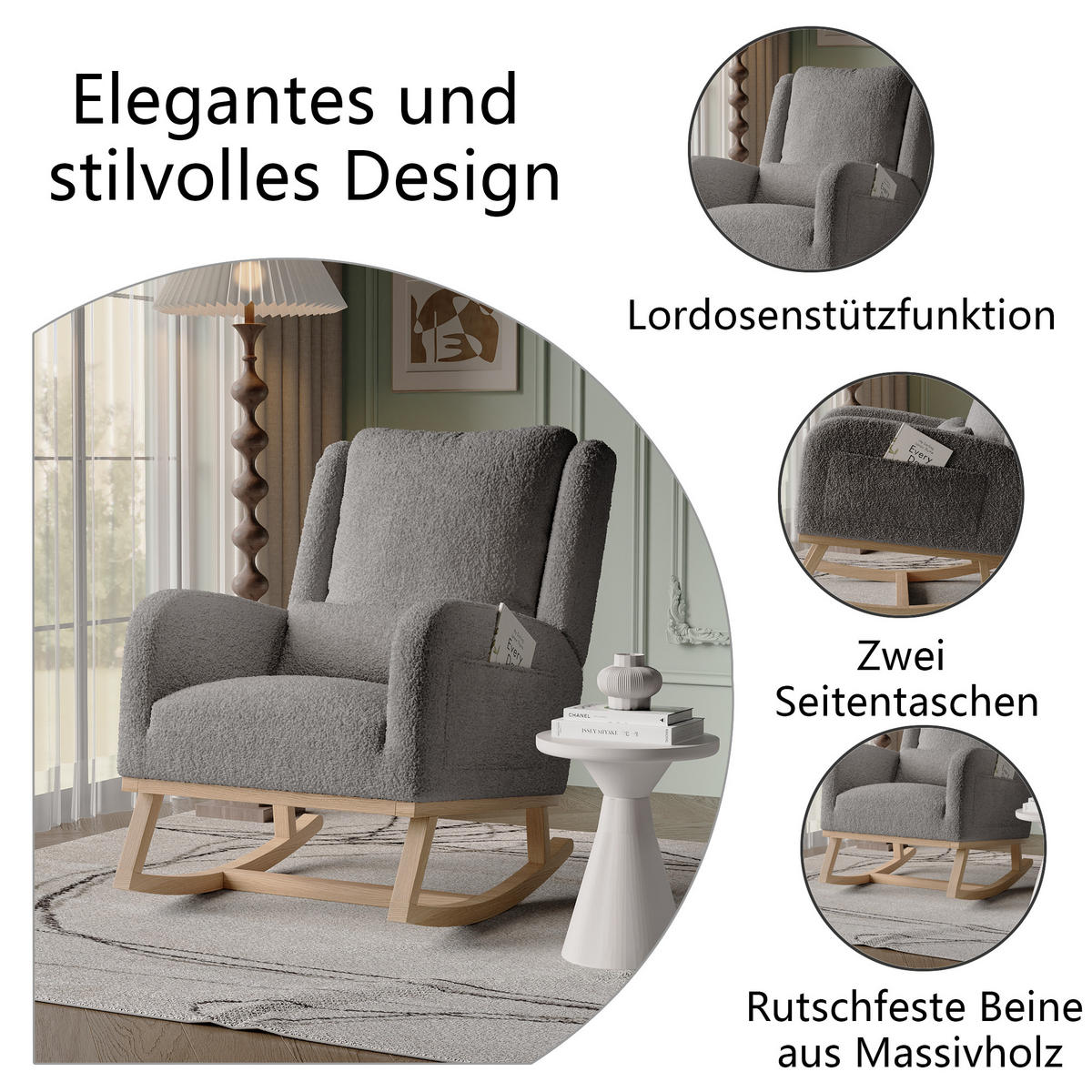 SCHAUKELSTUHL mit Kissen und Armlehnen, Relaxsessel Grau - Grau, Holz/Textil (68/96/93cm) - PARAFTA HOME