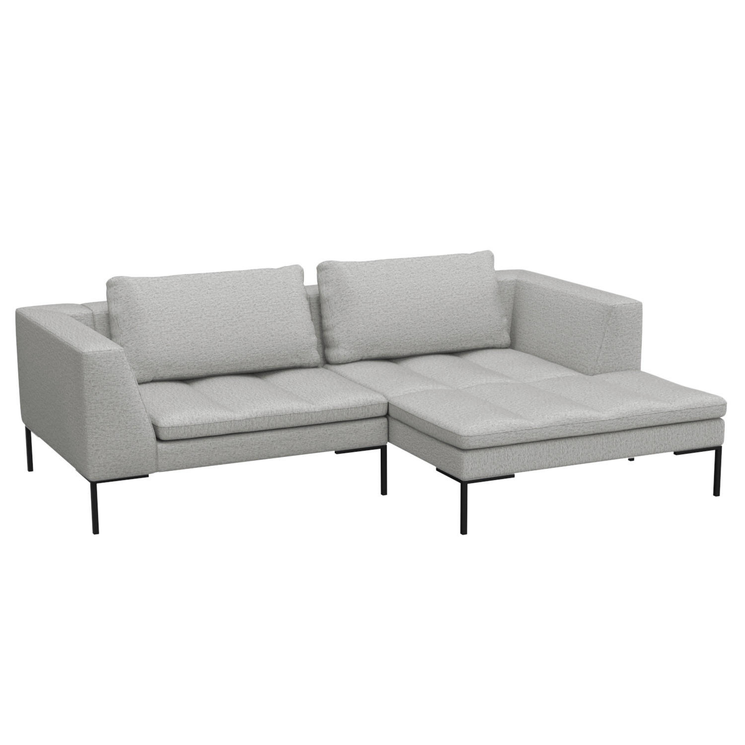ECKSOFA mit breitem Ottomane - Webstoff - Hellgrau/Schwarz, Textil/Metall (244/170cm) - home24