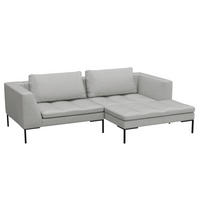 ECKSOFA mit breitem Ottomane - Webstoff - Hellgrau/Schwarz, Textil/Metall (244/170cm) - home24