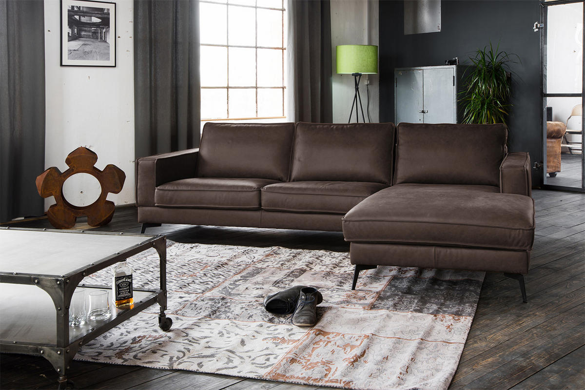 ECKSOFA BLOOM Dunkelbraun Leder - Dunkelbraun/Schwarz, Leder (276/177cm) - KAWOLA