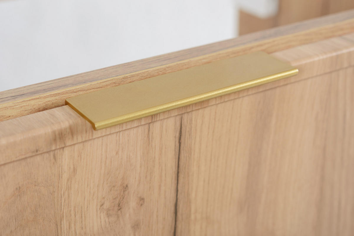 BADEZIMMERSCHRANK, Craft-Eiche / Weiß, Goldene Griffe, 140 ( 2 x 60 + 20) x 46 x 57 cm - Eichefarben/Goldfarben, Holzwerkstoff/Kunststoff (140/57/46cm) - 3XE LIVING