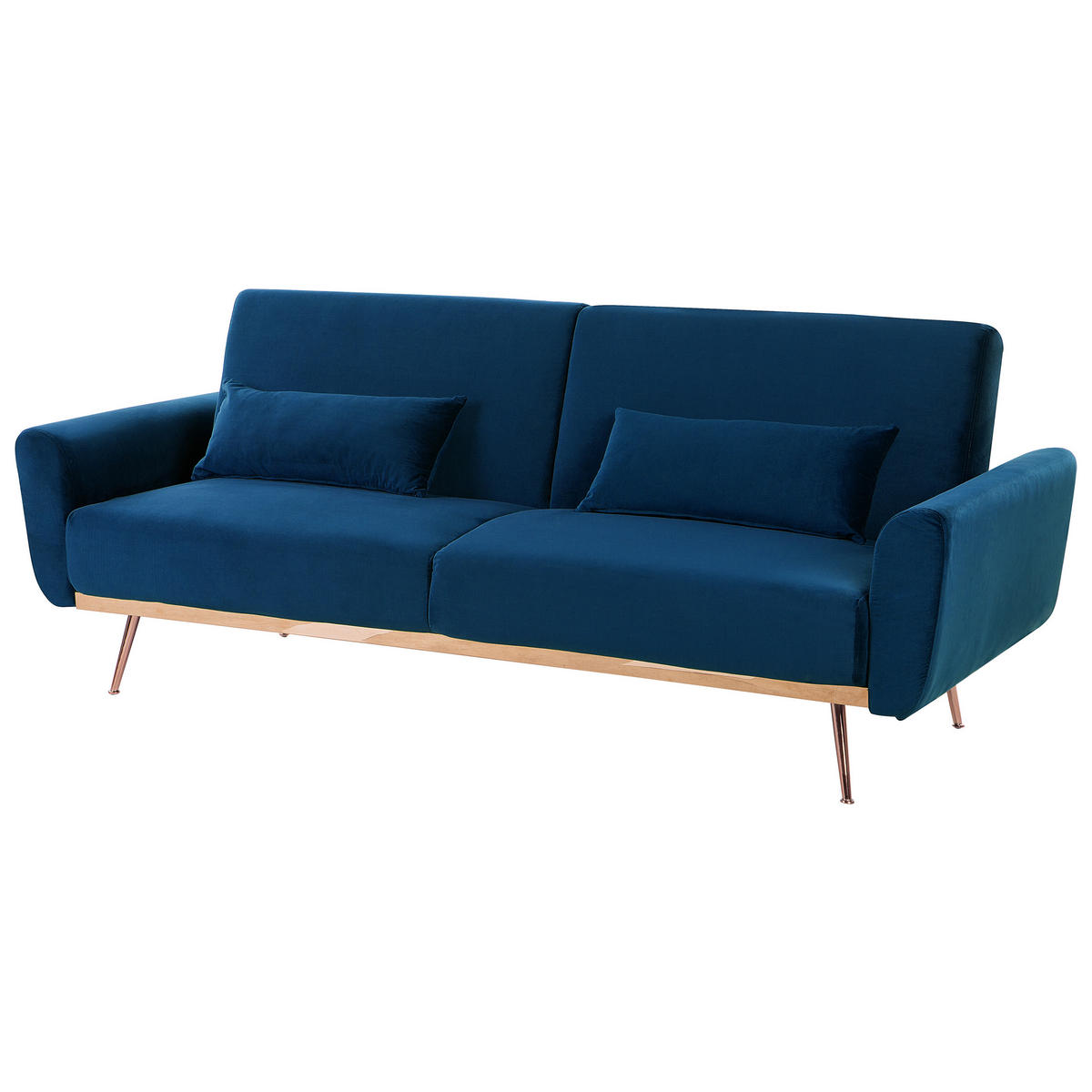 3-SITZER-SCHLAFSOFA Samtstoff marineblau Eina - Blau/Kupferfarben, Textil (210/86/81cm) - Beliani