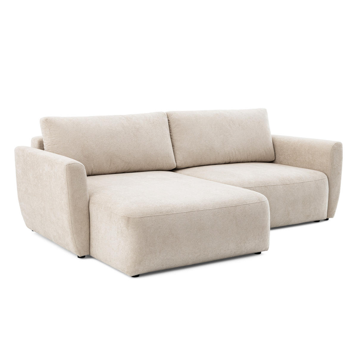 ECKSOFA BELLA L Links mit Schlaffunktion 140x205 Velours Creme - Creme/Schwarz, Holz/Kunststoff (230/165cm) - Muffo