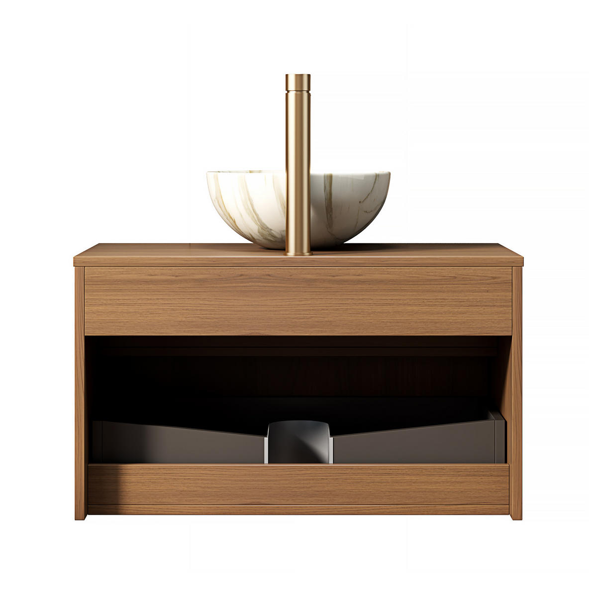 WASCHTISCHKOMBI 80x46x60.8cm in Braun mit Massivholzfront, Waschbecken & Sensor-LED - Braun, Keramik (80/60.8/46cm) - Modfu