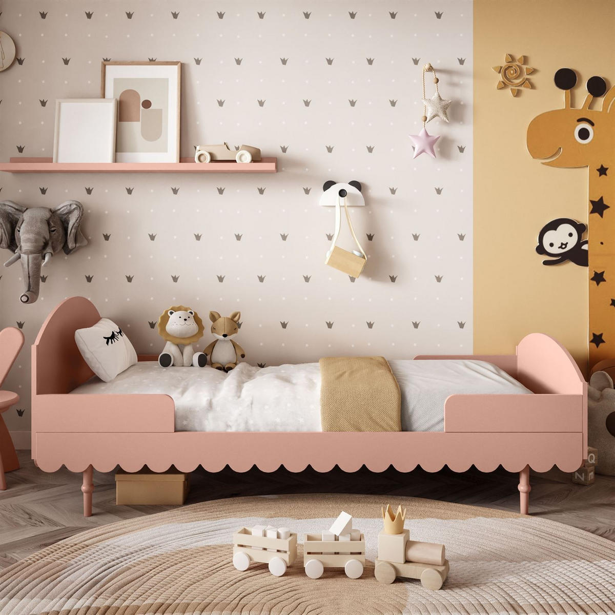 KINDERBETT BABUSHKA 90x200 cm, Natürlich Rosa - Rosa, Holzwerkstoff