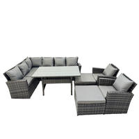 LOUNGEMÖBEL-SETS mit Esstisch Sofa Polyrattan Dunkelgrau 10-Sitzer - Dunkelgrau/Grau, Glas/Kunststoff - Fimous