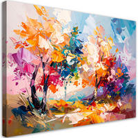 LEINWANDBILD Bunte Landschaft Bäume Wald Ölfarbe-Imitation 120x80cm - Multicolor, Textil (120/80cm) - Feeby