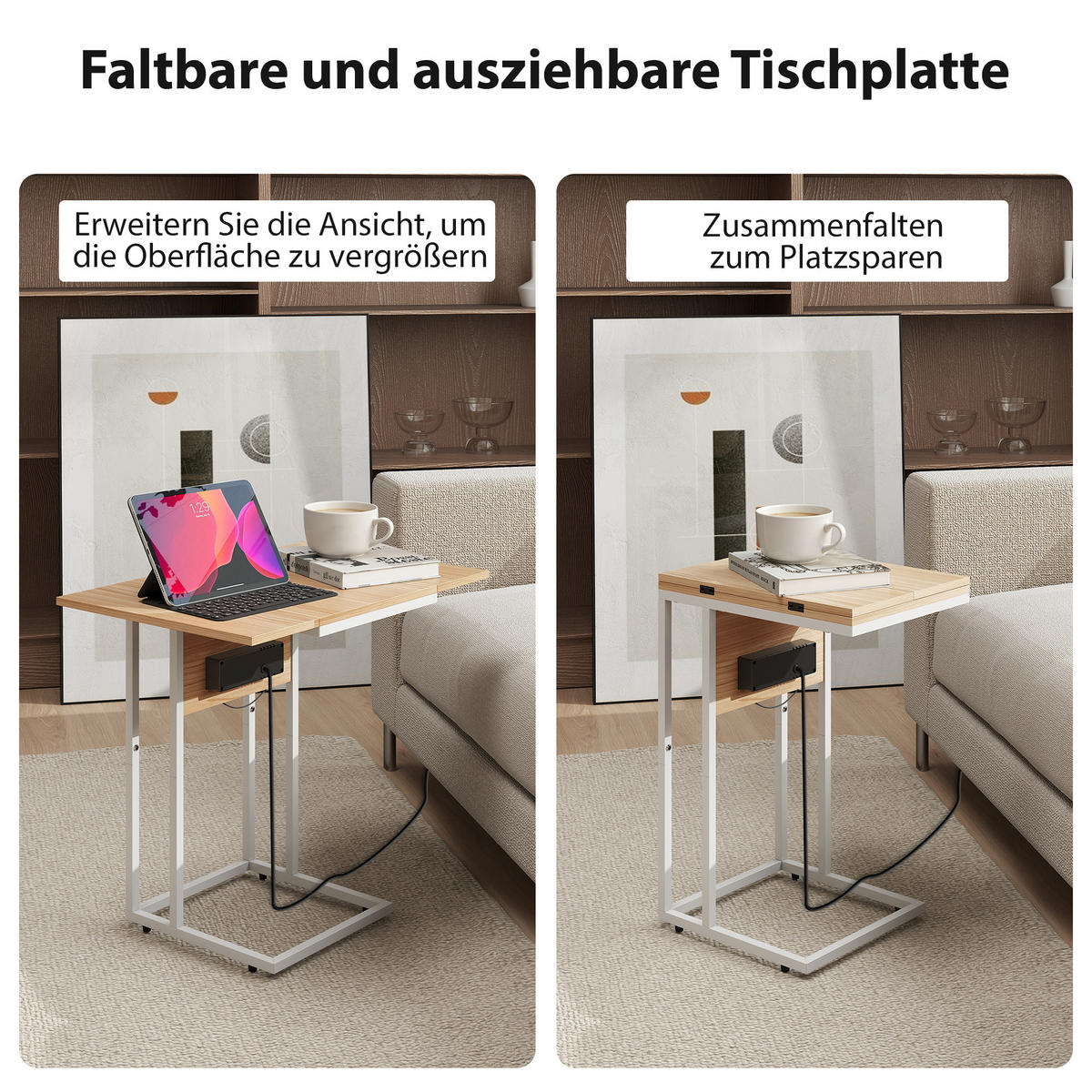 BEISTELLTISCH MDF, Metall Naturholz - Beige/Naturfarben, Holzwerkstoff/Metall (39/29/57cm) - HOMCOM