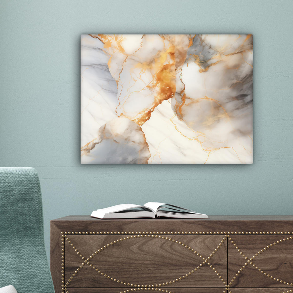 LEINWANDBILD Marmor - Grau - Gold 40x30 cm - Weiß, Textil (40/30cm) - MuchoWow