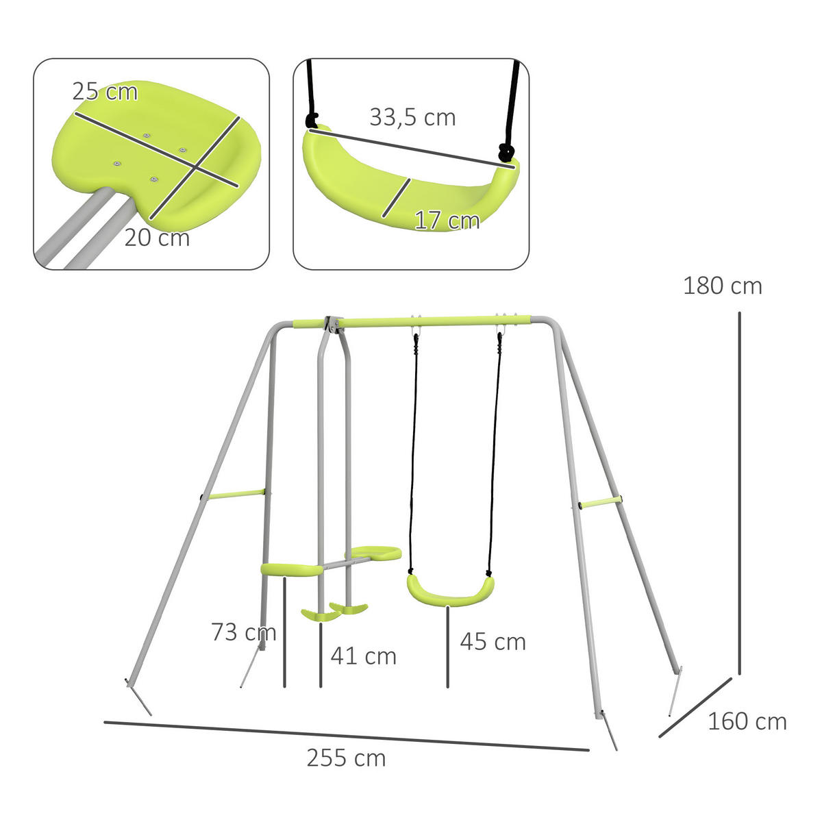 SCHAUKEL DE-17967 2-in-1 mit Schaukel & Vis-à-vis Grün/Grau - Grün, Metall (160/255cm) - ComfortXL