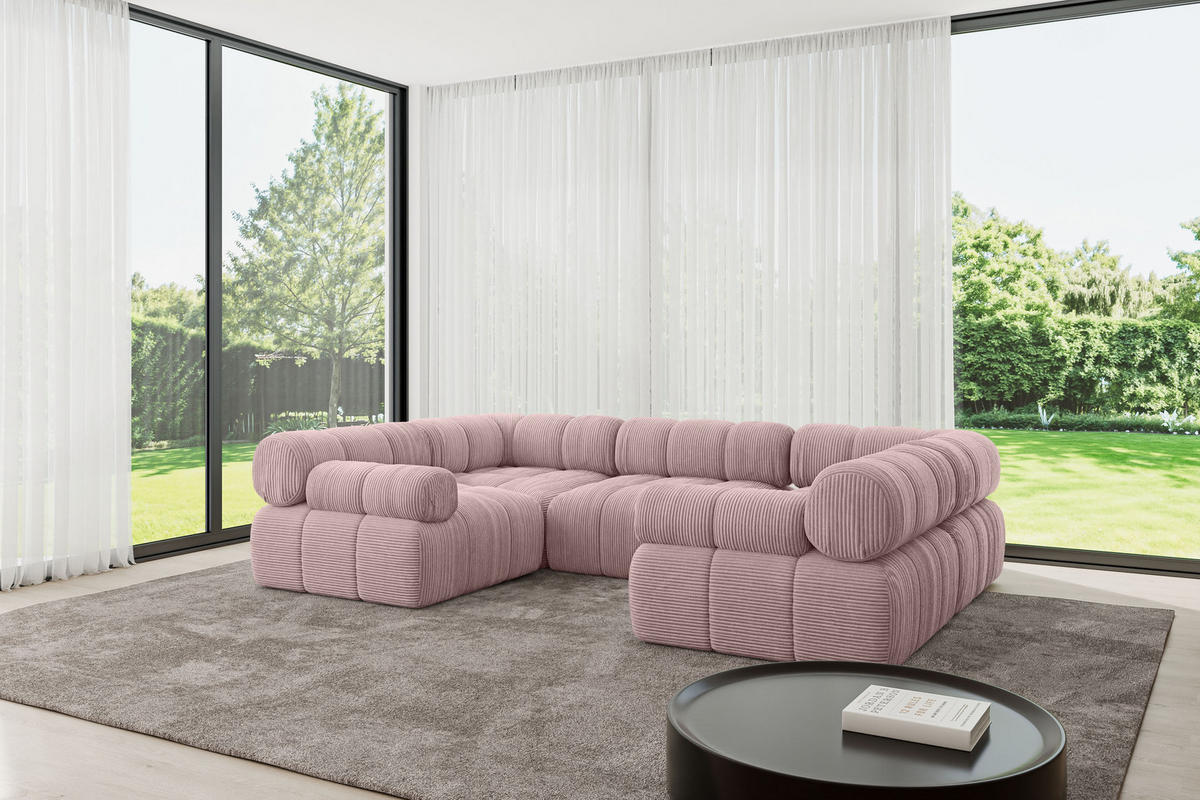 WOHNLANDSCHAFT modulares Sofa Birno-U1 - 285x190x70 cm Rosa Cord - Rosa, Holzwerkstoff/Textil (285/70/190cm) - ALTDECOR