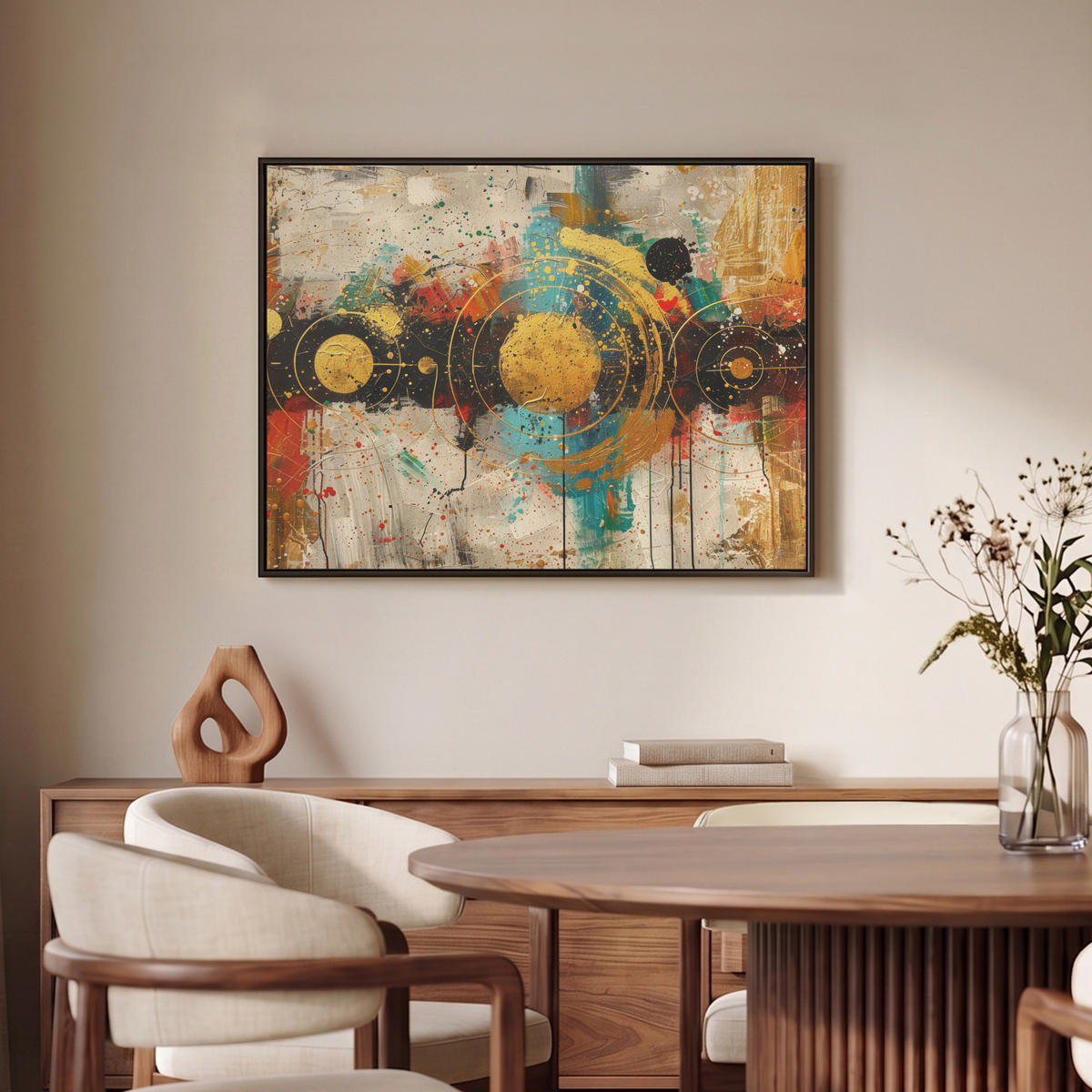 LEINWAND Bilder mit Rahmen - Abstrakt - Kunst - Gold - Modern - 80x60 - Multicolor, Textil (80/60cm) - MuchoWow