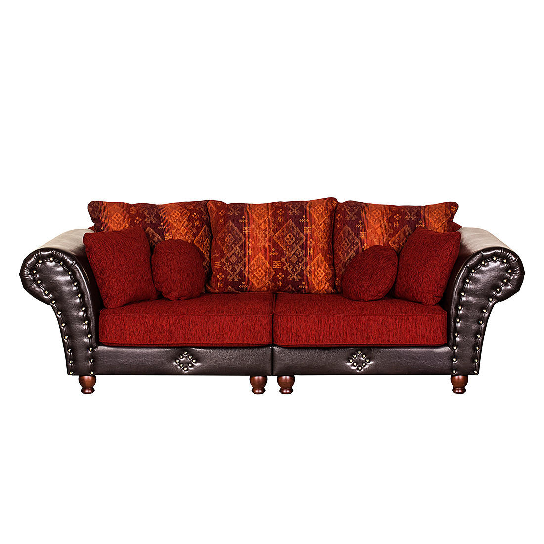 BIGSOFA - Kunstleder / Webstoff, Dunkelbraun / Rot - Dunkelbraun, Kunststoff (250/83/96cm) - home24