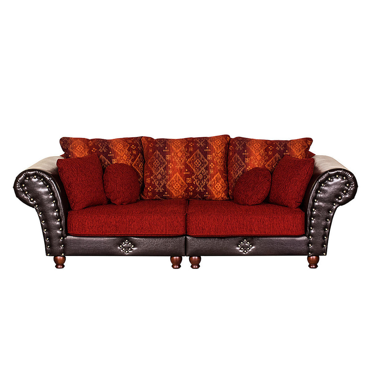 BIGSOFA - Kunstleder / Webstoff, Dunkelbraun / Rot - Dunkelbraun, Kunststoff (250/83/96cm) - home24