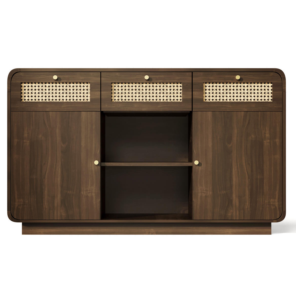 SIDEBOARD 120/40/85 cm Nussbaum aus MDF mit Rattanfronten und 3 Schubladen - Walnussfarben, Holzwerkstoff (120/85/40cm) - OKWISH