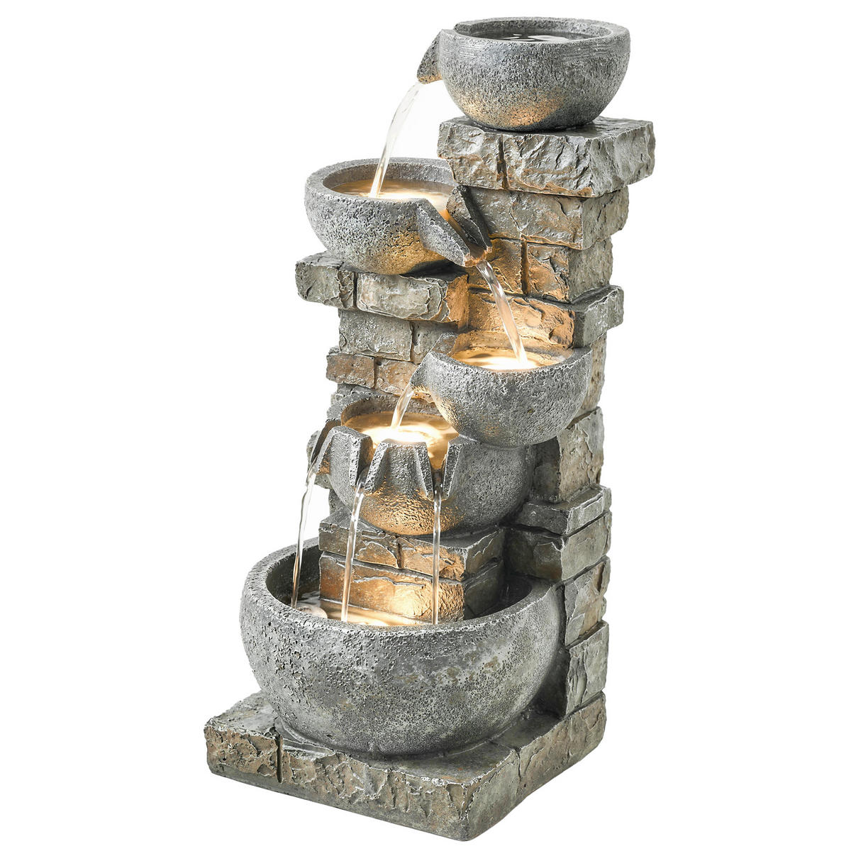 SPRINGBRUNNEN DE-10245 5-stufig mit LED Steinoptik - Grau, Kunststoff (36/34/80cm) - ComfortXL