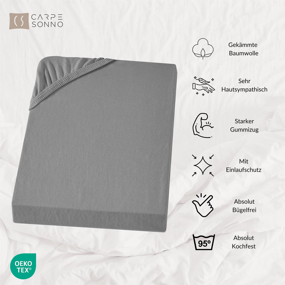 SPANNBETTLAKEN-BOXSPRINGBETT 140x200 - 160x200 Jersey Spannbetttuch 100% Baumwolle, Bettlaken Uni Dunkelgrau - Dunkelgrau, Textil (140/200cm) - Carpe Sonno