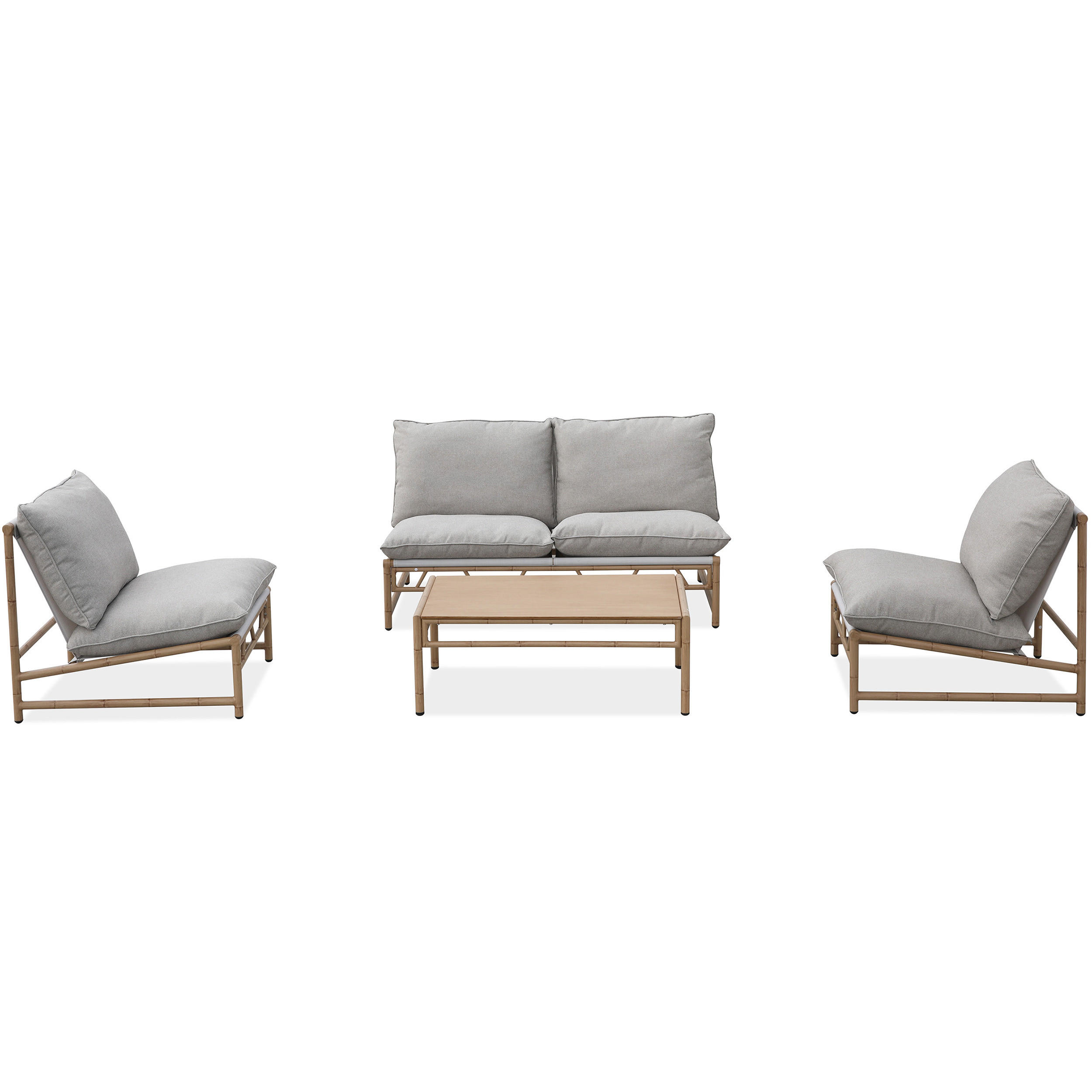 GARTENSET Kairo 2-Sitzer-Sofa, 2 Sessel und Tisch, Metallrahmen, von Bambus inspiriertes, Grau+Beige - Beige/Grau, Metall - Beautysofa