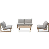 GARTENSET Kairo 2-Sitzer-Sofa, 2 Sessel und Tisch, Metallrahmen, von Bambus inspiriertes, Grau+Beige - Beige/Grau, Metall - Beautysofa