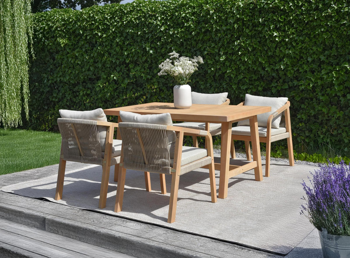 GARTEN-SITZGRUPPE Bergen 5-teilig inkl. Auflagen Gartenmöbel-Set - Braun, Holz - DELUKE