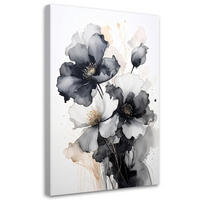 LEINWANDBILDER, Schwarze und weiße Blumen in einer zarten Aquarellkomposition - Weiß, Textil (40/60cm) - Feeby
