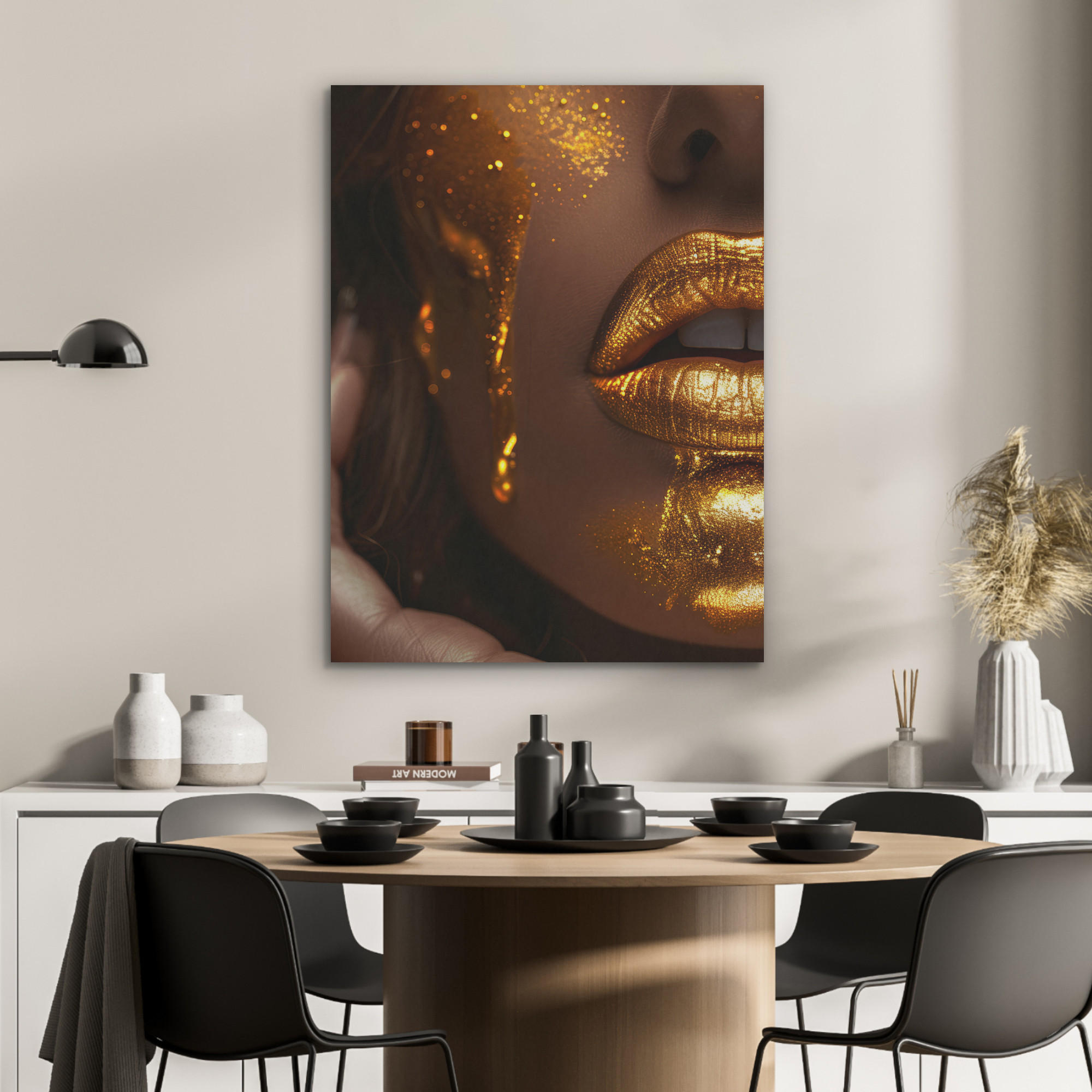 AKUSTIKPANEEL Frau - Gold - Luxus - Porträt 60x80 cm - Goldfarben, Textil (60/0.9/80cm) - MuchoWow