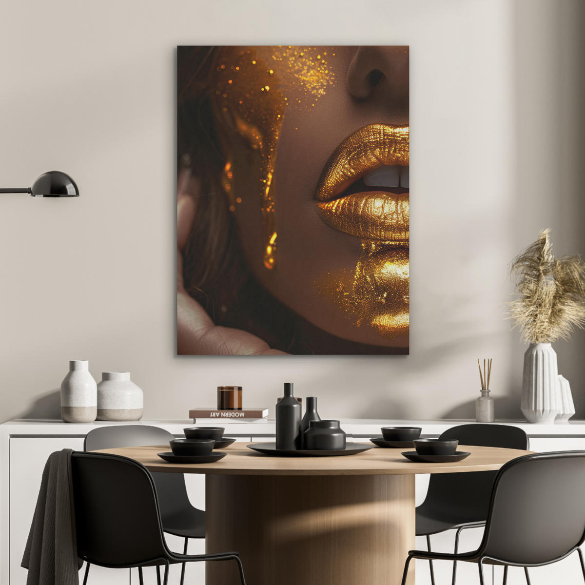 AKUSTIKPANEEL Frau - Gold - Luxus - Porträt 60x80 cm - Goldfarben, Textil (60/0.9/80cm) - MuchoWow