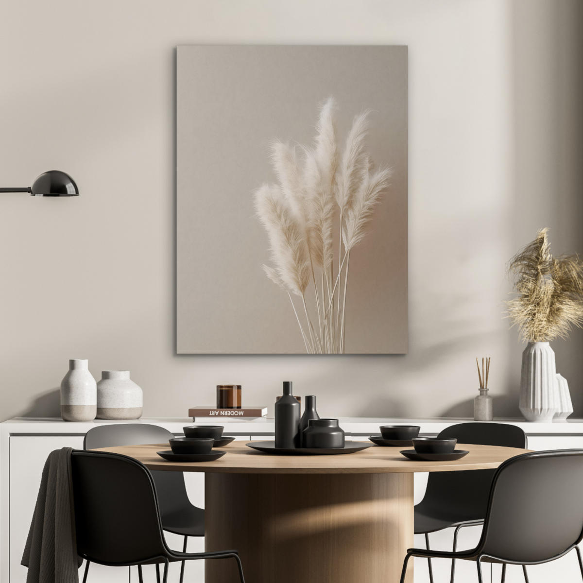 AKUSTIKPANEEL Pampasgras - Federn - Pastell - Weiß 60x80 cm - Naturfarben, Textil (60/0.9/80cm) - MuchoWow